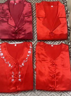 红色上头结婚睡香港新娘新郎明星轻便同款仿真丝传统内搭底包邮