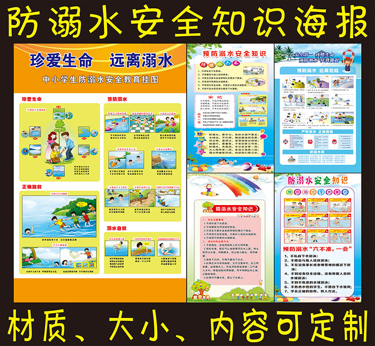校园防溺水安全知识海报宣传挂图安全教育贴画学校安全知识科普图