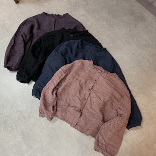 木耳领开衫 砂洗亚麻短款 外套69118 新款 秋季