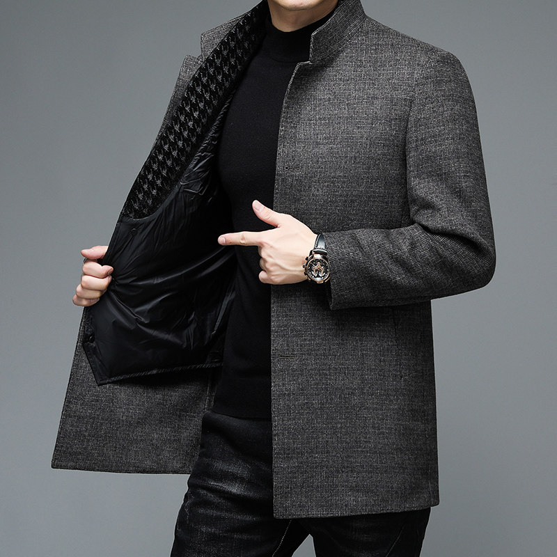 M8810H钱塘2020-3冬男士羽绒内胆双面呢大衣毛呢外套中长款P380，男装毛呢大衣，钱塘207-3