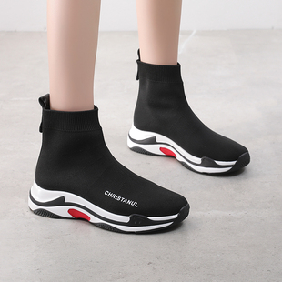 女 春季 透气百搭简约款 单靴厚底弹力休闲针织鞋 潮流ins弹力袜子鞋