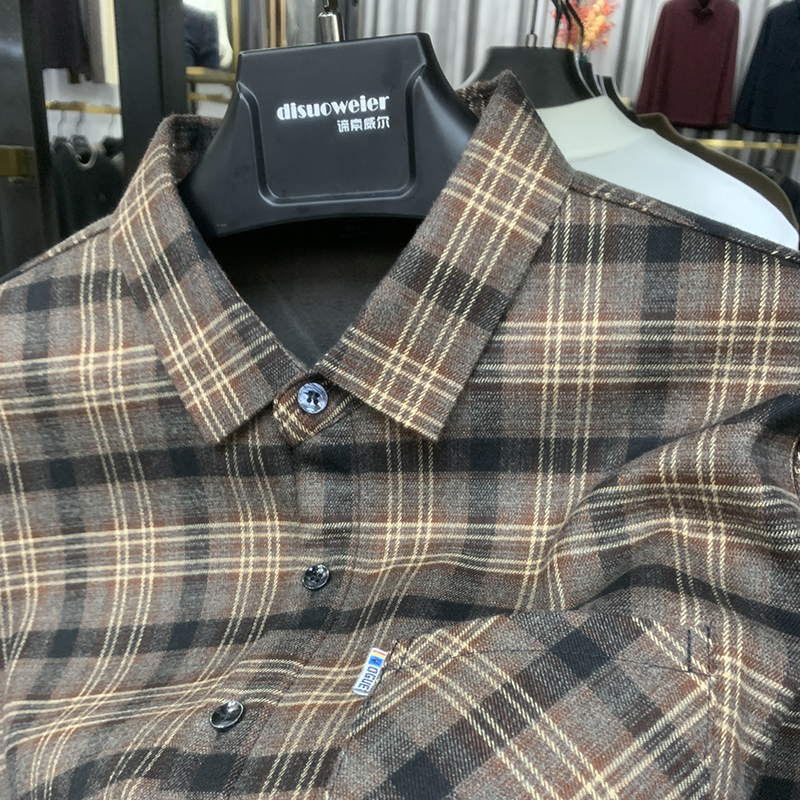 复古格子衬衫男长袖棉商务休闲