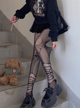 暗黑哥特蜘蛛镂空渔网袜甜酷辣妹黑色丝袜女好搭显瘦打底连裤袜