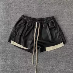 23Fw Dark Ro Style Main Line Women's Basic Pu Leather Shorts with Exposed Pockets and Elastic Waist Drawstring