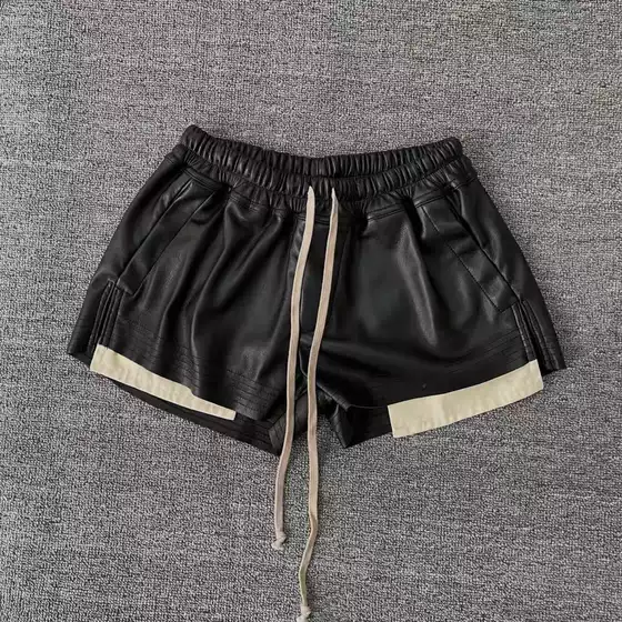 23Fw Dark Ro Style Main Line Women's Basic Pu Leather Shorts with Exposed Pockets and Elastic Waist Drawstring