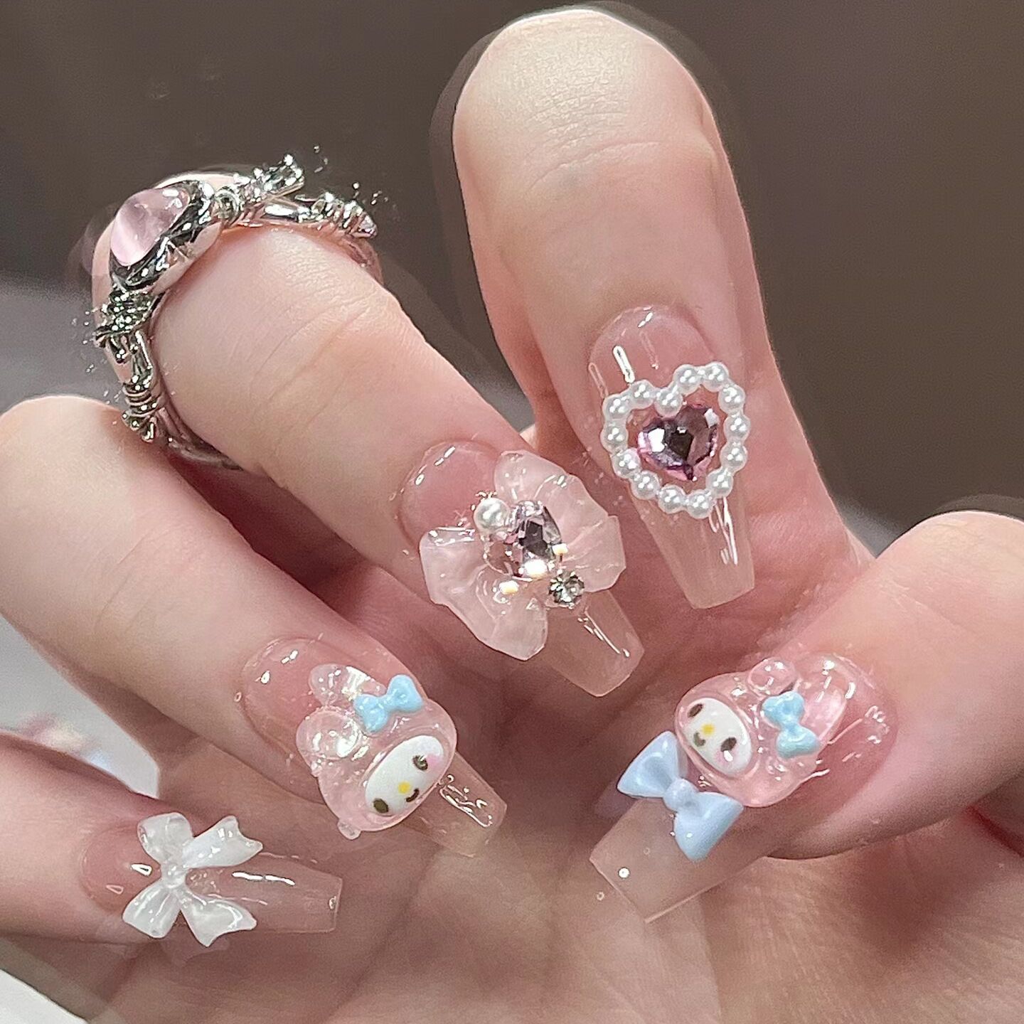 儿童穿戴甲美乐蒂蝴蝶结假片9岁小孩12手指甲10岁学生美甲小朋友