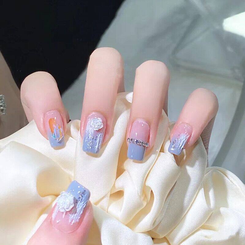 山茶花穿戴假指甲贴片美甲成品女可拆卸反复用新娘美甲穿戴甲新娘