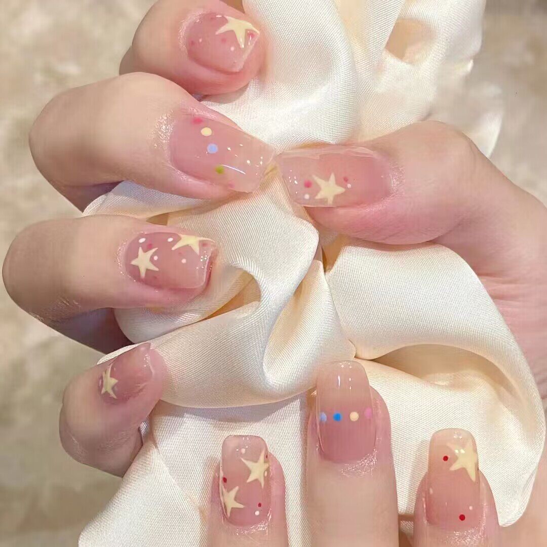 儿童穿戴甲波点星星假片9岁小孩12手指甲10岁学生美甲小朋友甲片
