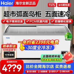 雪糕柜展示柜冷冻柜超市冰柜 海尔商用大容量岛柜玻璃门卧式