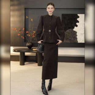 【慵懒智性】2025冬季女士两件套上衣半身裙时尚套装HBZW800207