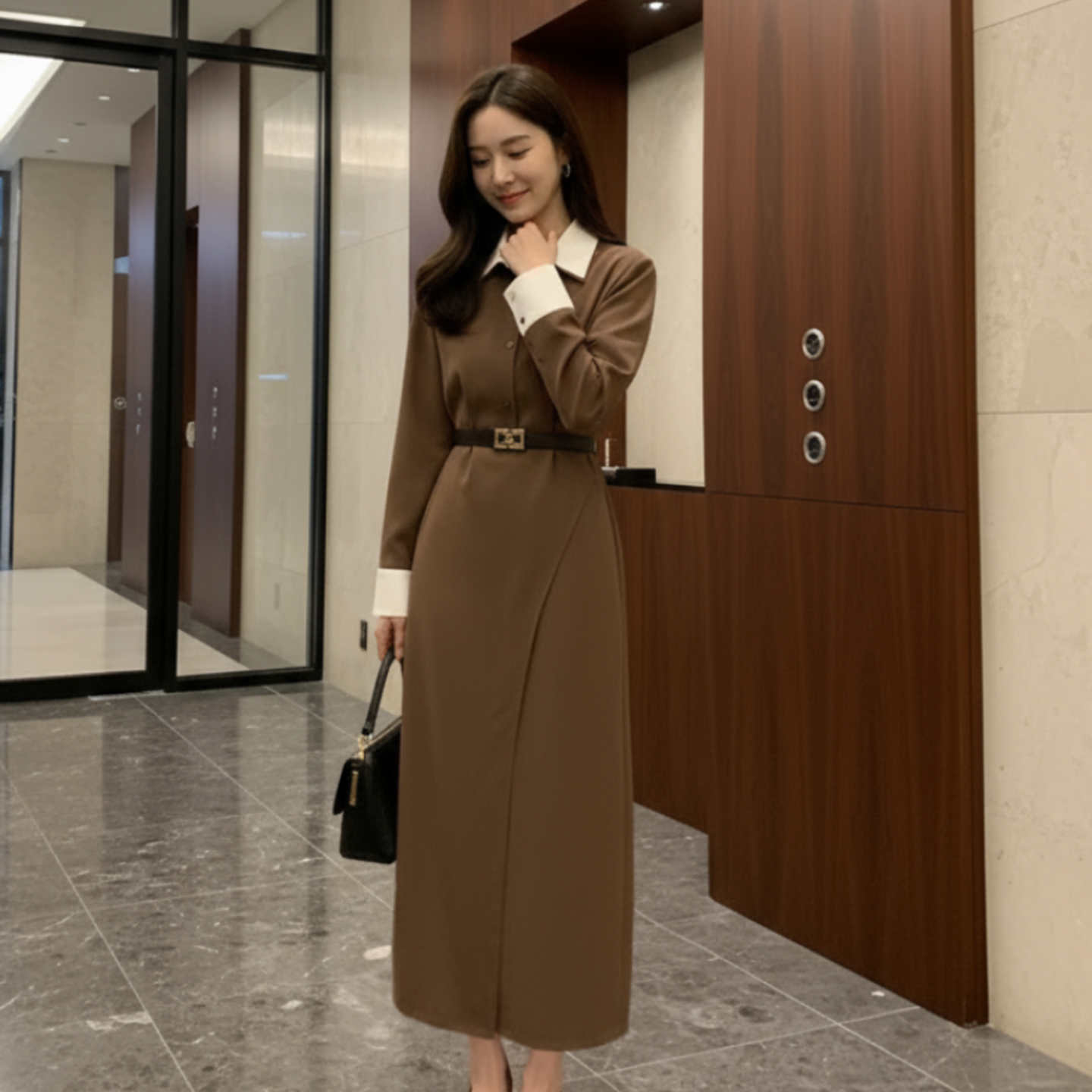 御姐范西服连衣裙女2025秋季高智感气质轻奢收腰显瘦长袖中长裙子