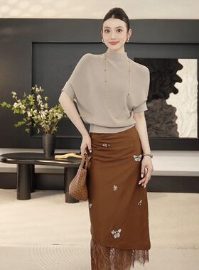 【都市赫本】2026夏冰丝针织衫设计感半高领蝙蝠袖显瘦HBZXW91924