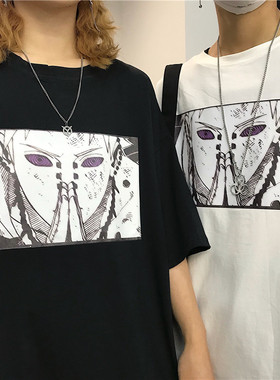 日系潮牌火影忍者联名T恤鸣人佩恩佐助宽松大码短袖ins嘻哈半袖男