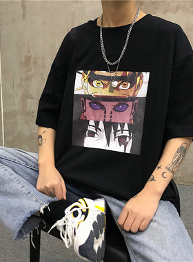 火影忍者T恤男联名印花佩恩佐助宇智波带土晓组织ins短袖潮牌宽松