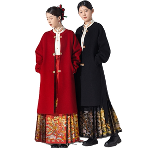 醉雨朵汉服改良版对襟红色毛呢大衣敬酒服婚服拜年服2024新春款