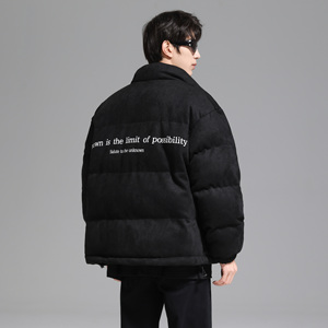UNKNOWTAL 冬季领口排扣字体印花麂皮绒棉衣美式简约棉服外套国潮
