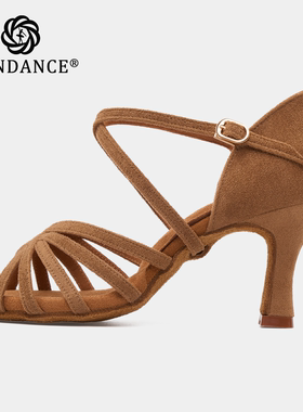 ITENDANCE专业拉丁舞鞋新款绒面成人女中高跟软底国标恰恰舞鞋