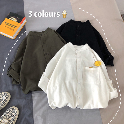 短袖衬衫七分立领韩版潮日系