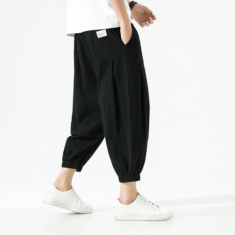 男夏季薄款亚麻休闲八分裤小脚运动裤束脚阔腿冰丝裤,男装,休闲裤,淘宝优惠券,粉丝福利购,淘宝优惠卷
