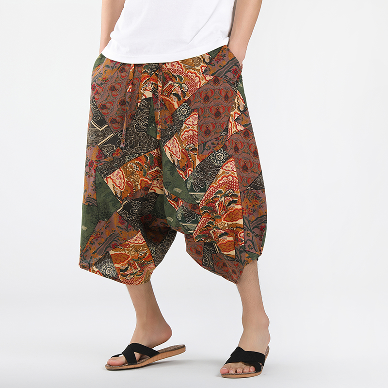 泰国裤子男士七分裤东巴裤尼泊尔大裆裤夏季民族风宽松印花阔腿裤