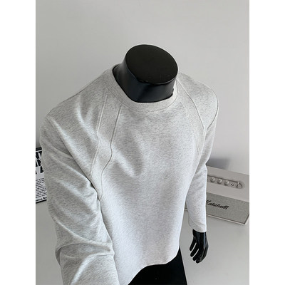 曼巴棉小领口硬挺boxy长袖男款秋季正肩圆领t恤美式休闲打底衫潮