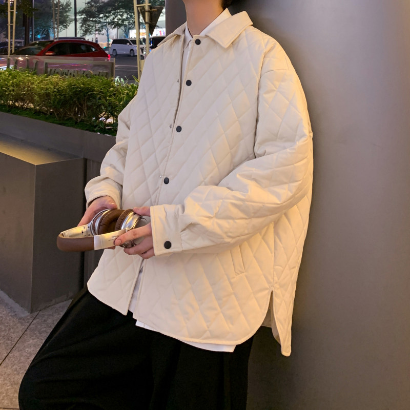菱形格棉服男款秋冬潮牌轻薄夹棉衬衫棉衣高级感宽松加厚二棉外套