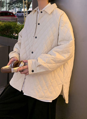 菱形格棉服男款秋冬潮牌轻薄夹棉衬衫棉衣高级感宽松加厚二棉外套