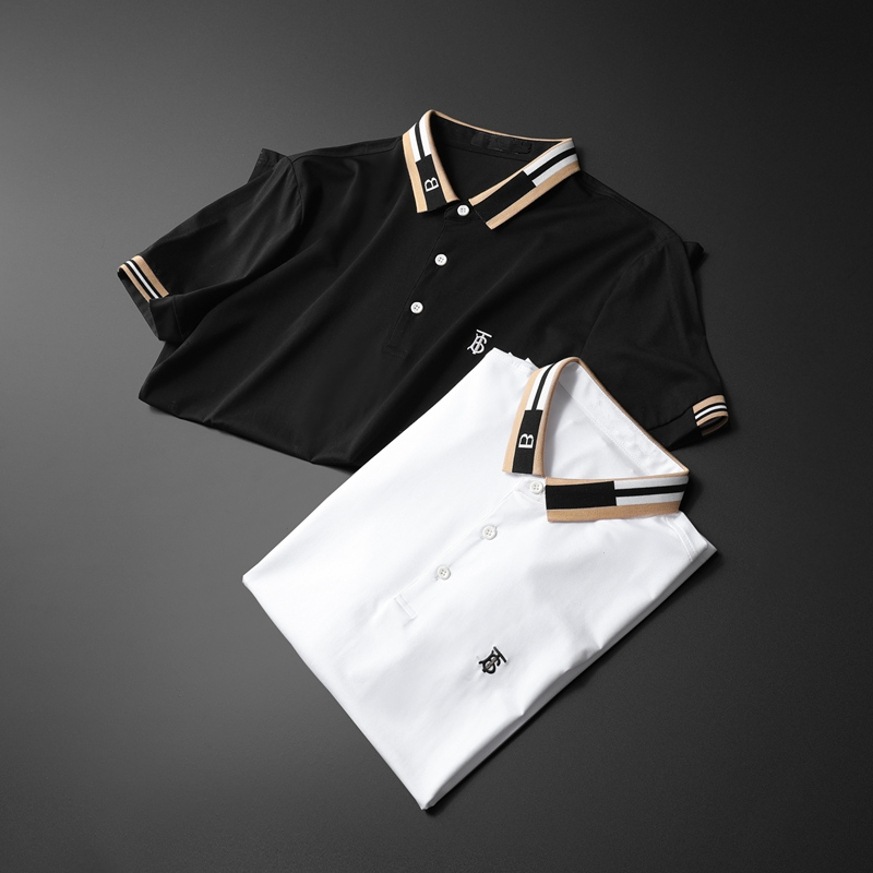 巴宝莉纯色丝光棉短袖POLO衫男士翻领T恤青年商务休闲半袖衫男装