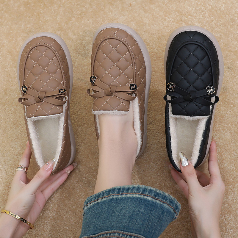 雪地靴女棉鞋加绒毛毛鞋一脚蹬豆豆懒人棉鞋舒适防滑厚底妈妈棉靴