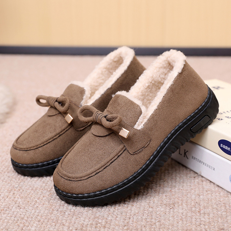 女棉鞋时尚舒适防滑厚底一脚蹬妈妈棉靴加绒保暖中老年豆豆棉鞋