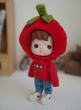 12分娃hacipupu娃衣ob11娃衣新年穿搭红色卫衣bjd娃衣不拔头穿