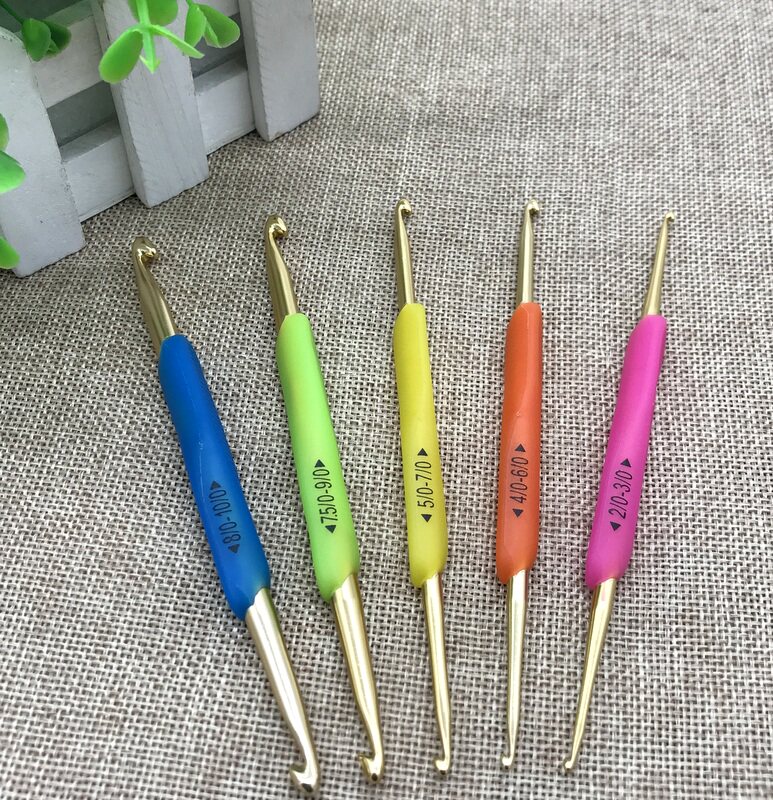 新款 DIY编织工具套装 彩色TPR-D双头钩针  塑料柄铝钩针包邮