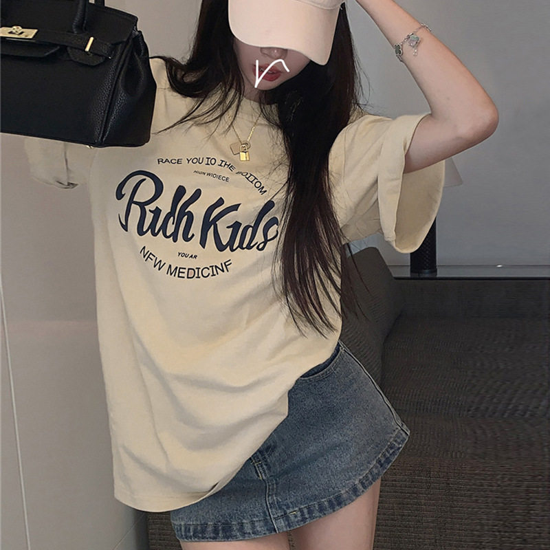 美式复古印花短袖T恤女