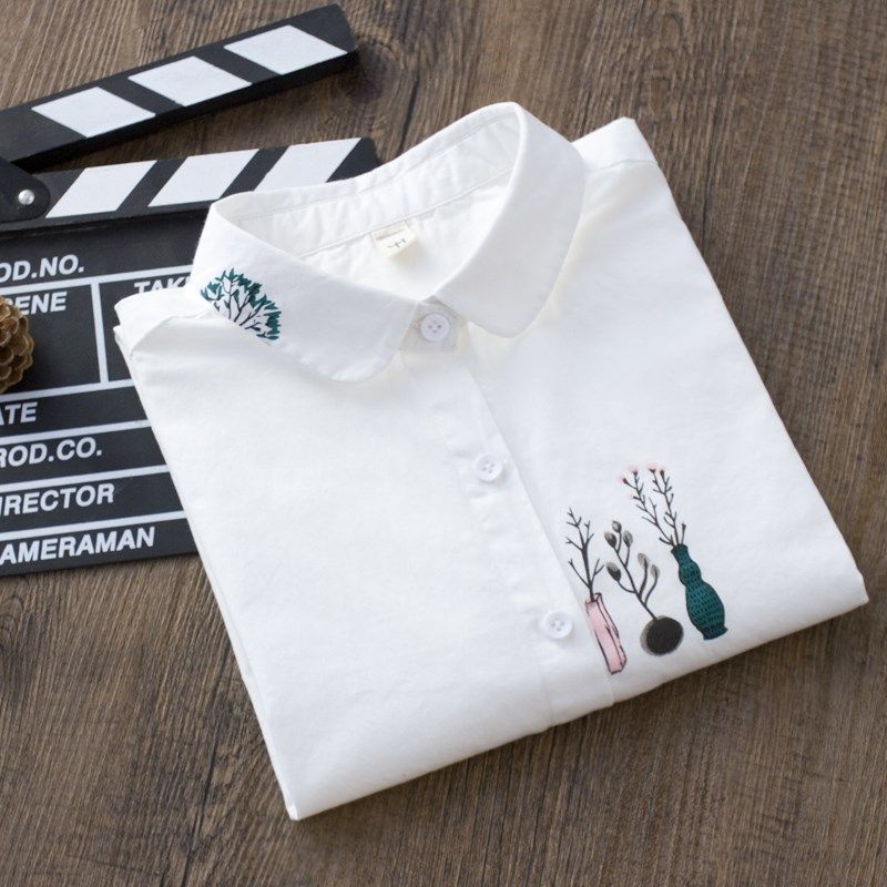 2019春装韩版新款印花白衬衫女装学院娃娃领长袖修身打底衬衣上衣|ruв категории Женская одежда, рубашка - от Buy2taobao.com для оказания профессиональной услуги покупки агента Taobao