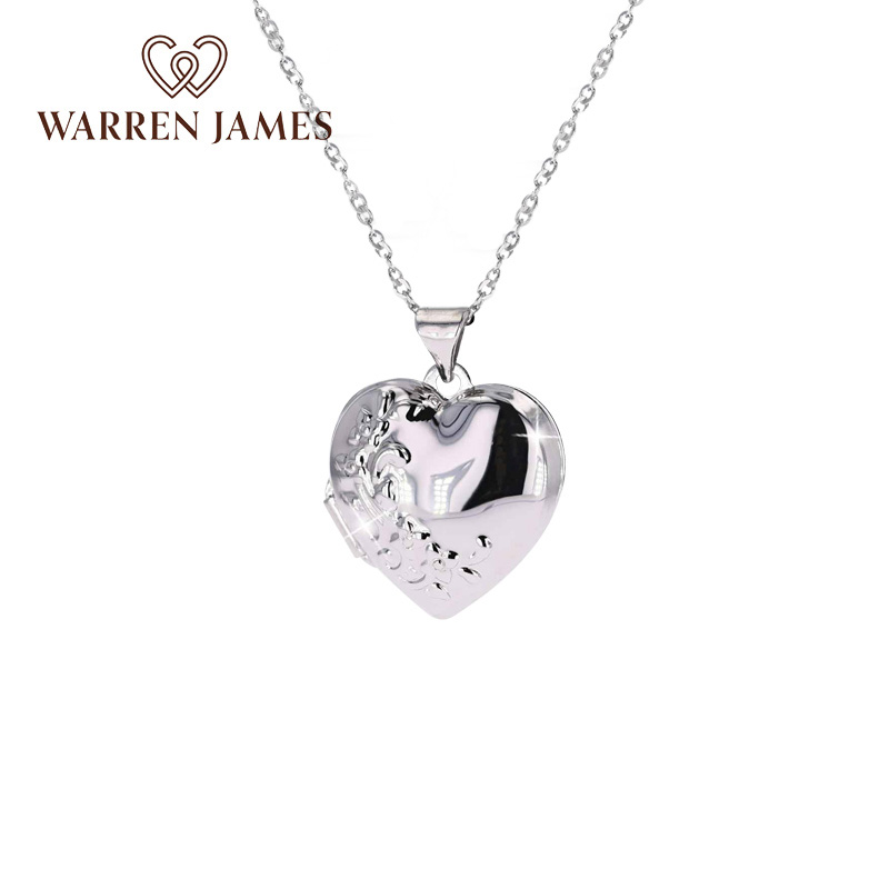 Warren James时尚银花心形相片小盒吊坠纯银项链女友纪念生日礼物