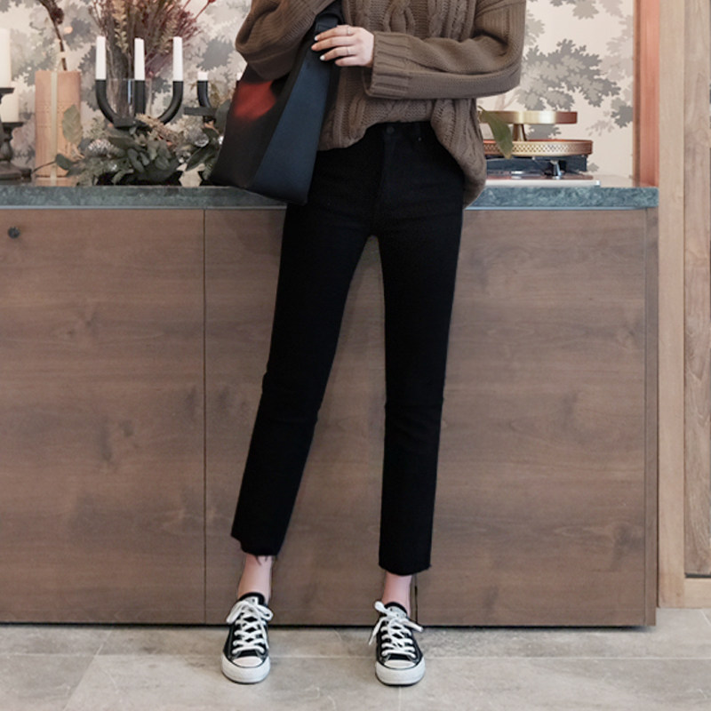2020夏季新款黑色牛仔裤女高腰八分学生阔腿直筒裤子显瘦百搭九分