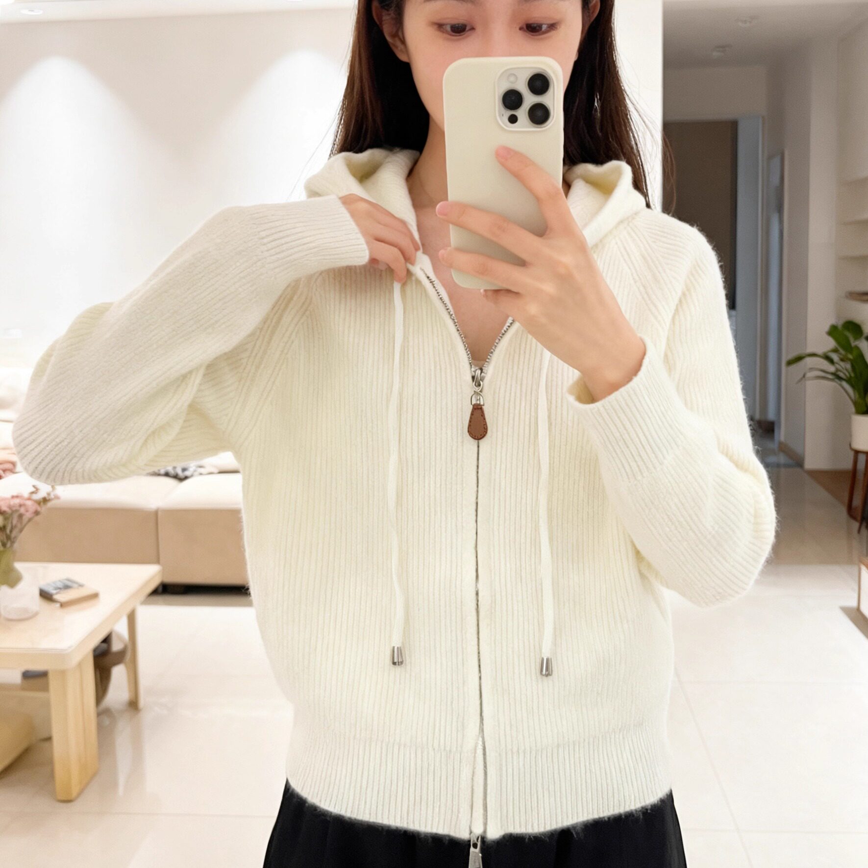 新款秋冬短款小个子连帽针织衫上衣女春季双拉链宽松显瘦毛衣外套