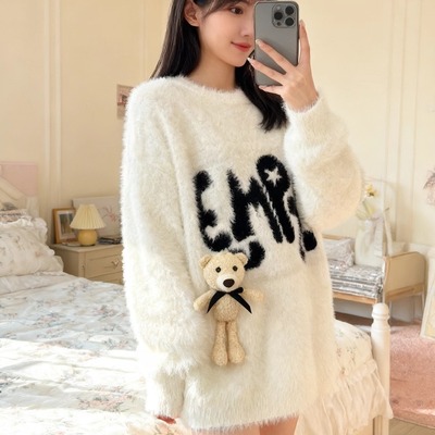 2025新款宽松水貂绒针织衫毛衣