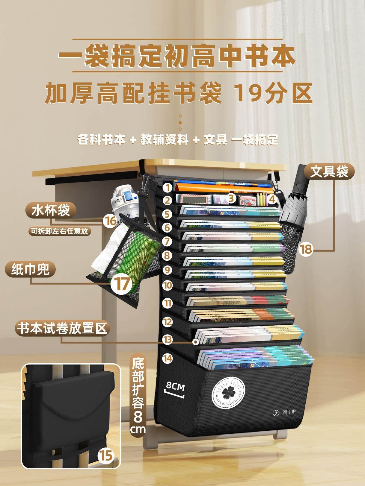 袋课桌收纳学生高中高中生书桌挂书袋侧面挂袋神器整理教室专用书