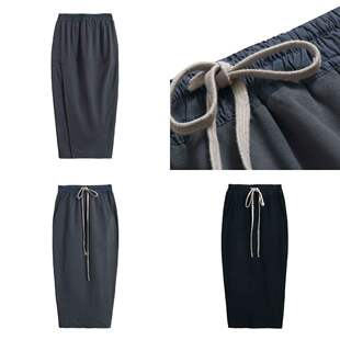 2020春装 半身裙 新港味复古显瘦抽绳后开叉针织卫衣半裙高腰中长款