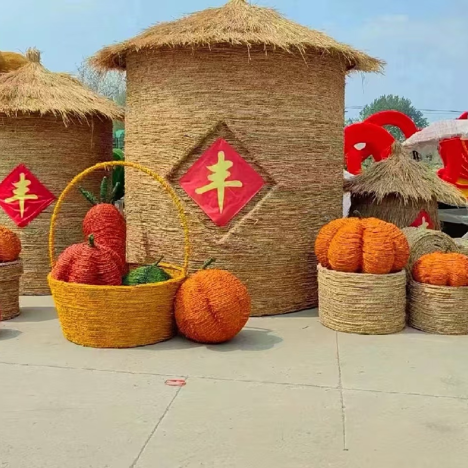 大型稻草工艺品丰收场景摆件