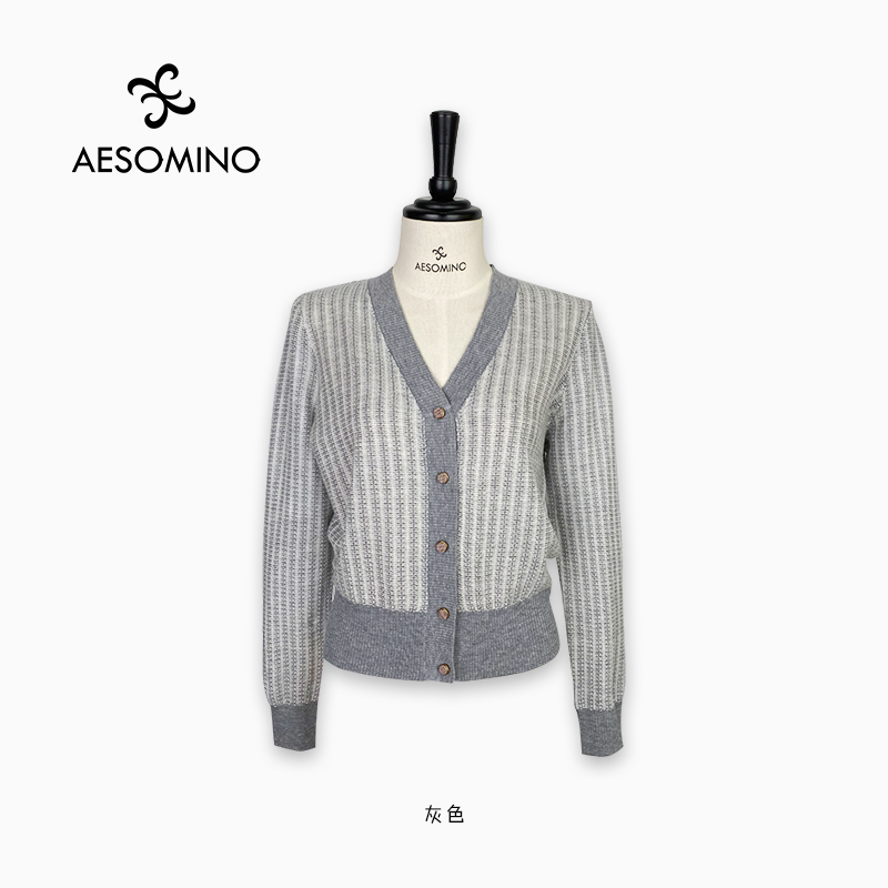 Aesomino/衣莎美诺针织开衫茉绿Y539C3161
