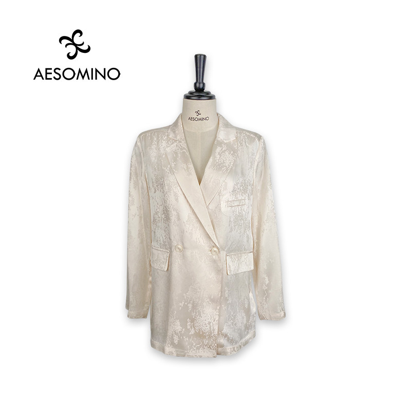 醋酸高级休闲缎面暗纹提花 宽松正肩西装外套女Y411B26122