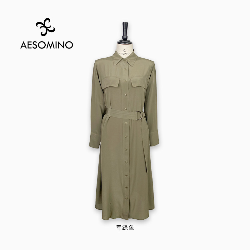 AESOMINO衣莎美诺春秋连衣裙军绿色Y261C1016