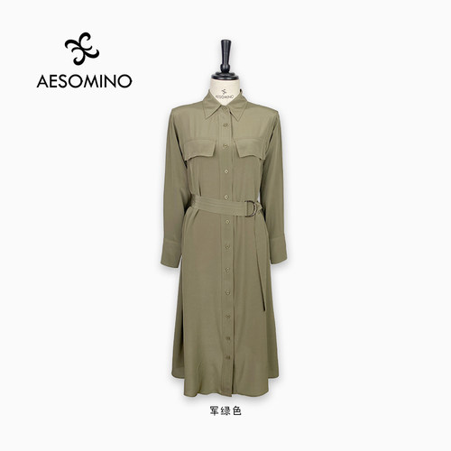 AESOMINO衣莎美诺春秋连衣裙军绿色Y261C1016