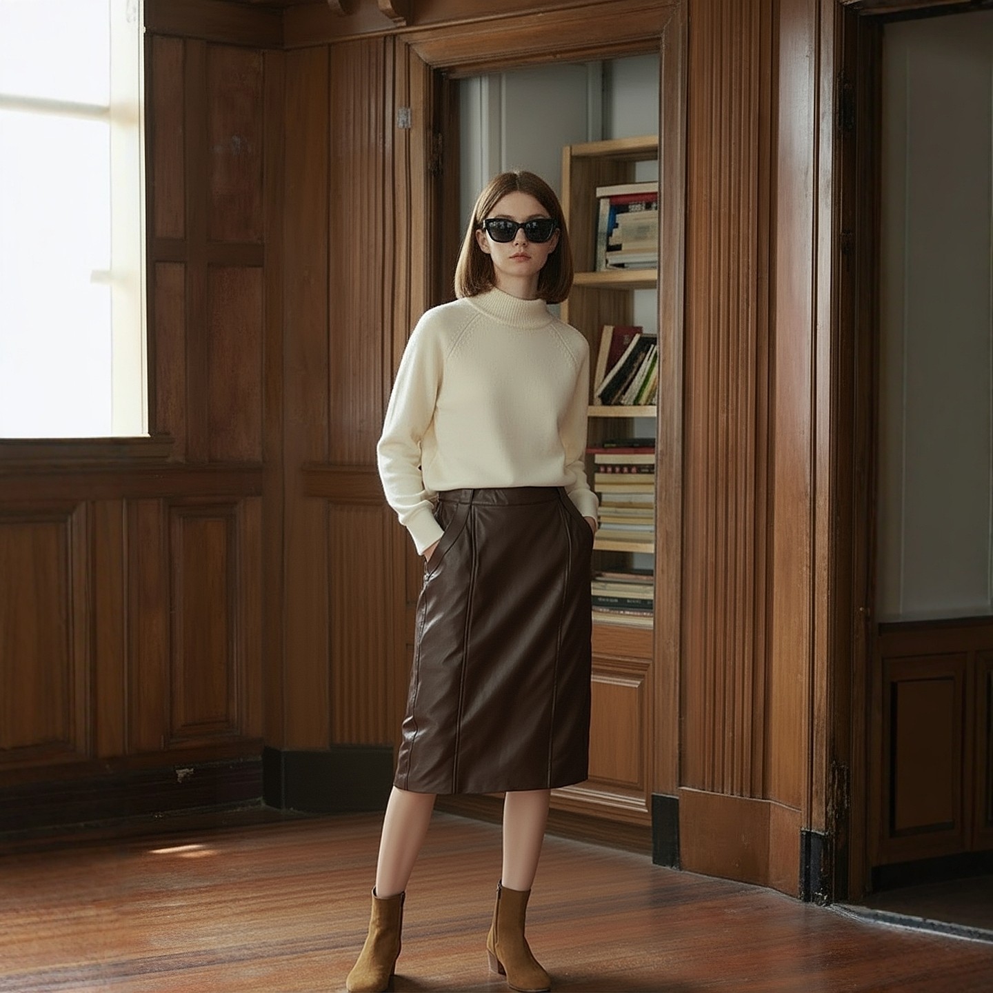 秋冬PU皮半身裙女新款气质百搭直筒长裙厚款皮裙ANZG