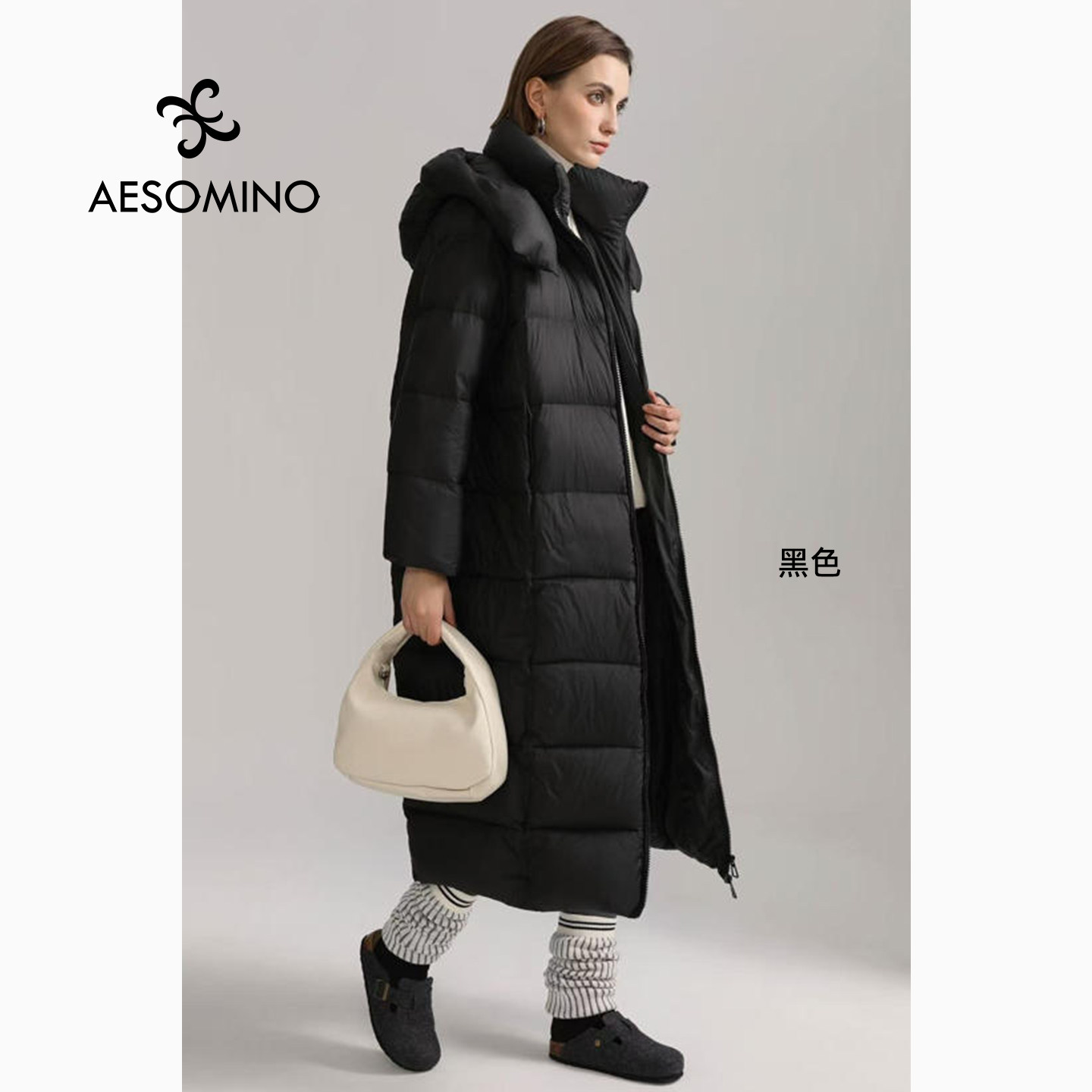 冬季加长加厚连帽高充绒鹅绒服女