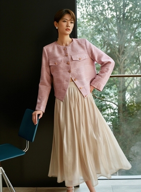 春秋粉色都市风范法式洋气羊毛小香风显瘦短外套女Y540C6503