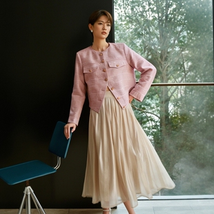 春秋粉色都市风范法式 洋气羊毛小香风显瘦短外套女Y540C6503