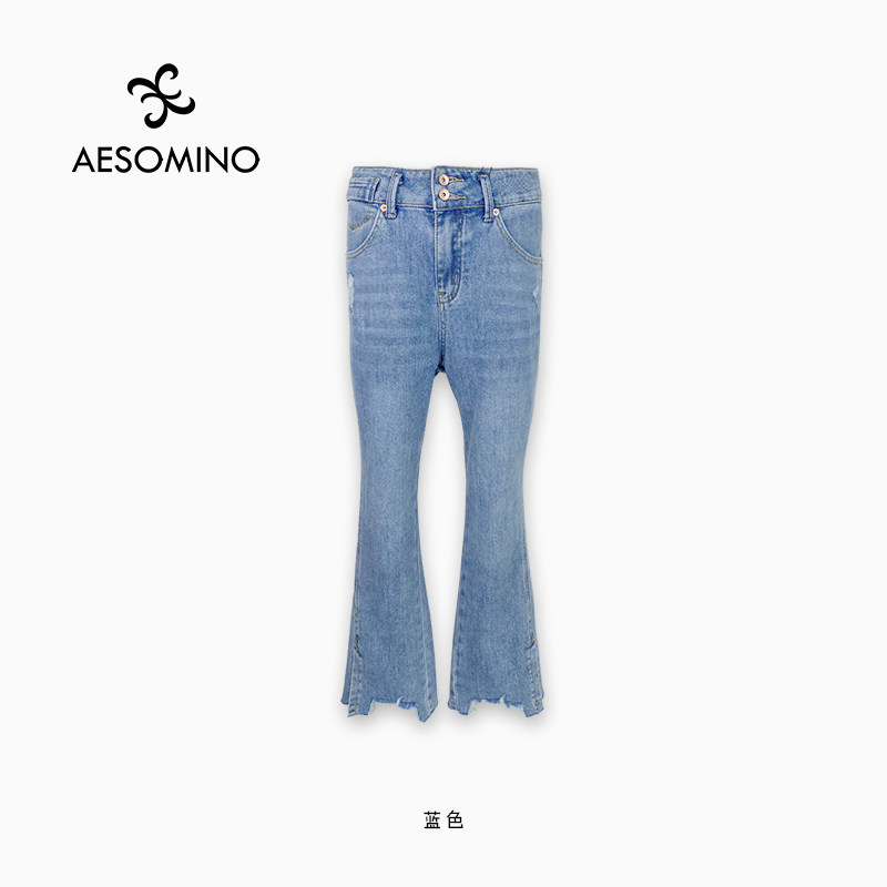 夏新款薄款微喇牛仔裤女高腰修身显瘦八九分喇叭裤Y062B9717